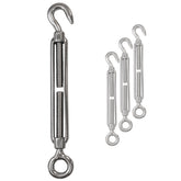 4x Edelstahl Spannschloss Spannschraube D-10mm - M10 - Öse+Haken V2A - Seilspanner Segelspanner für Drahtseil - 22-34 cm lang Wantenspanner Bruchlast 800kg