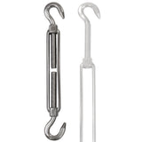 8 x Edelstahl Spannschloss Spannschraube D-10mm - M10 - beidseitig Haken - V2A - Seilspanner Segelspanner für Drahtseil - 22-34 cm lang Wantenspanner Bruchlast 800kg