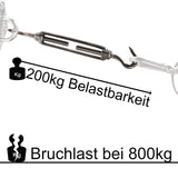 8 x Edelstahl Spannschloss Spannschraube D-10mm - M10 - beidseitig Haken - V2A - Seilspanner Segelspanner für Drahtseil - 22-34 cm lang Wantenspanner Bruchlast 800kg