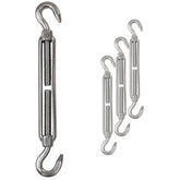 4 x Edelstahl Spannschloss Spannschraube D-10mm - M10 - beidseitig Haken - V2A Seilspanner Segelspanner für Drahtseil - 22-34 cm lang Wantenspanner Bruchlast 800kg