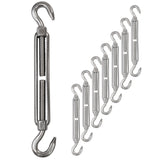 8 x Edelstahl Spannschloss Spannschraube D-10mm - M10 - beidseitig Haken - V2A - Seilspanner Segelspanner für Drahtseil - 22-34 cm lang Wantenspanner Bruchlast 800kg