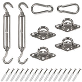 Edelstahl Sonnensegel Befestigungsset 40 Teile - V2A SS304 - Wantenspanner Spannschloss Karabiner Sonnensegelspanner Markisenbefestigung Segelbefestigung Aufhängung Augplatte Montage Set Kit Wandhalterung