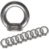 10 Edelstahl M8 Ringmutter V2A 304 - Ösenmutter Augenmutter Ringösen Traglast 350 kg Heberingmutter Hebering Loch für Kabelseil Eye nut