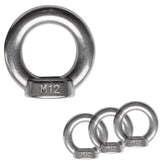 4x Edelstahl M12 Ringmutter V2A 304 - Ösenmutter Augenmutter Ringösen Traglast 1000 kg Hebegeräte Hebezubehör Heberingmutter Hebering DIN582