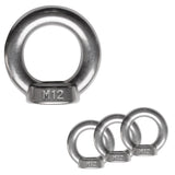 4x Edelstahl M12 Ringmutter V2A 304 - Ösenmutter Augenmutter Ringösen Traglast 1000 kg Hebegeräte Hebezubehör Heberingmutter Hebering DIN582