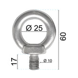 Edelstahl M10x17mm Ringschraube V2A 304 Ösenschraube Traglast 600 kg Augbolzen Augenschraube geschlossen Heberingschraube Augschraube Schraubösen Ringbolzen Ösenbolze Eye bolt Ähnlich-DIN580