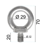 10x Edelstahl M12x20mm Ringschraube V2A 304 Ösenschraube Traglast 1000 kg Augbolzen Augenschraube Schraubösen Ringbolzen Ösenbolze Eye bolt