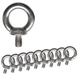 10x Edelstahl M12x20mm Ringschraube V2A 304 Ösenschraube Traglast 1000 kg Augbolzen Augenschraube Schraubösen Ringbolzen Ösenbolze Eye bolt