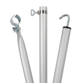 Aluminium Dachhakenstange Zeltstange - mit Klemme und Haken - teleskopierbar 210-290 cm - Ø28/25 mm 3 Teile - leicht stabil Ersatz Gestänge Zelt Vorzelt - Camping Teleskopstange Dachstange