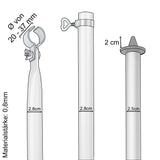 Aluminium Zeltstange Sturmstange - mit Fuß und Klemme - teleskopierbar 210-290cm - Ø28/25mm 3 Teile leicht stabil Ersatz Gestänge für Zelt Vorzelt Camping Teleskopstange Aufstellstange