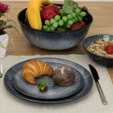 Melamin Geschirr Set Jesolo Grau für 2 Personen 7 Teile - mit Salatschale Steingutoptik Spülmaschinengeeignet Essgeschirr Campingzubehör Campinggeschirr Wohnwagen Camping Festival Picknick Gartenparty