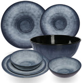 Melamin Geschirr Set Jesolo Grau für 2 Personen 7 Teile - mit Salatschale Steingutoptik Spülmaschinengeeignet Essgeschirr Campingzubehör Campinggeschirr Wohnwagen Camping Festival Picknick Gartenparty