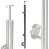 Edelstahl Geländerpfosten Endpfosten links mit Glashalter 8mm und Handlauf-Träger - 42,4mm - Wangemontage V2A - seitliche Montage vormontiert - Glasgeländer Geländerstützen Pfosten Zaunpfosten aussen
