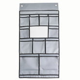 Wohnwagen-Hängeorganizer mit 11 Fächern und Spiegel 90 x 45 cm grau/schwarz - Aufhängung mittels Ösen Klettverschluss oder Keder Hängeaufbewahrung