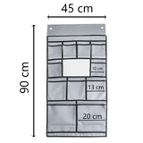 Wohnwagen-Hängeorganizer mit 11 Fächern und Spiegel 90 x 45 cm grau/schwarz - Aufhängung mittels Ösen Klettverschluss oder Keder Hängeaufbewahrung