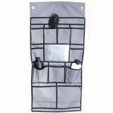 Wohnwagen-Hängeorganizer mit 11 Fächern und Spiegel 90 x 45 cm grau/schwarz - Aufhängung mittels Ösen Klettverschluss oder Keder Hängeaufbewahrung