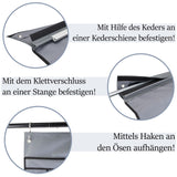Wohnwagen-Hängeorganizer mit 11 Fächern und Spiegel 90 x 45 cm grau/schwarz - Aufhängung mittels Ösen Klettverschluss oder Keder Hängeaufbewahrung