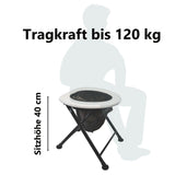 Faltbare Toilette mit Plastikbeutel - bis 120kg Sitzhöhe 40cm Camping Nottoilette Mobile Toilettenbeutel klappbar Toilettenstuhl WC Garten Zelt Pool Baustelle