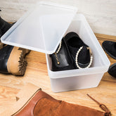 Ordnungsbox mit Deckel - stapelbar - milchig-transparent - Schuhbox - 14,5 cm hoch 21,5x36x14,5 cm - 9 Liter - Ordnungskorb