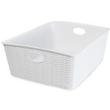 Aufbewahrungskörbchen WEIß Rattan-Optik - DINA4 35x28x12cm - LEBENSMITTELECHT Ordnungskorb Ordnungsbox Schubladenorganizer Schublade Organizerbox Ordnungssystem