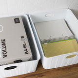 Aufbewahrungskörbchen WEIß Rattan-Optik - DINA4 35x28x12cm - LEBENSMITTELECHT Ordnungskorb Ordnungsbox Schubladenorganizer Schublade Organizerbox Ordnungssystem