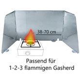 Universal Windschutz für Campingkocher Stahl verstellbar 38-70cm Aufbewahrungstasche passend für 1-2-3 flammigen Gasherd faltbar Spritzschutz Camping Küche
