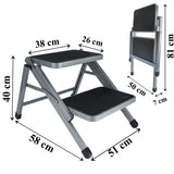Caravan Klappbare Trittleiter 2 Stufen Leiter 51x58x40 cm aus Stahl bis zu 150kg belastbar mit Anti-Rutsch-Trittfläche Einstiegshilfe Faltbar Wohnwagen Wohnmobil Klapptritt Doppelstufe
