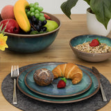 Melamin Geschirr Set Jesolo Grün für 6 Personen 19 Teile - mit Salatschale Steingutoptik Spülmaschinengeeignet Essgeschirr Campingzubehör Campinggeschirr Wohnwagen Camping Festival Picknick Gartenparty