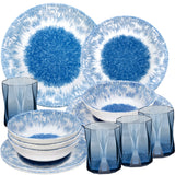 PRODUKTSET - 33411+32996 - Hummelladen Melamingeschirrset Wish Flower + Trinkgläser blau 300ml 4 Personen