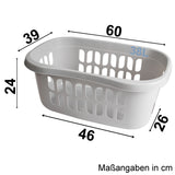 Hüft Wäschekorb 38 Liter GRAU mit 3 Griffmulden - 60x39x24 cm ergonomisch geformt - mit Löcher - Wäschesammler Wäschesortierer Wäschebox - Hipster