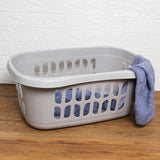 Hüft Wäschekorb 38 Liter GRAU mit 3 Griffmulden - 60x39x24 cm ergonomisch geformt - mit Löcher - Wäschesammler Wäschesortierer Wäschebox - Hipster