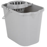 Wringeimer mit Siebaufsatz, Ausguss und Metall-Henkel - 12 Liter - grau - Rechteckig - Skala Putzeimer Wischeimer Wringeimer Eimer Haushaltseimer Wassereimer Wischmop-Eimer