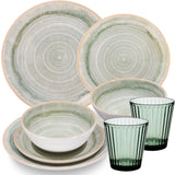 PRODUKTSET - 33412+30684 - Hummelladen Melamingeschirrset Smaragd mit Trinkgläser grün 360ml 2 Personen