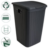 Wäschekorb 36/50 Liter schmal und breit Hellgrau - Rattanoptik mit Deckel - Wäschesammler mit Löcher 29/36 cm breit Wäschebox Wäschesortierer Haushaltskorb Korb Haushalt Kunststoff Wäschetruhe Wäschetonne Wäschesack