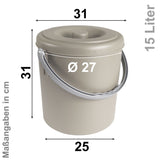 Mülleimer 15 Liter mit verschließbarem Deckel und Henkel 29cm hoch - Ø27cm Abfallsammler Biomüll Eimer Küche Mülltonne Windeleimer Senioren Baby Kunststoff rund