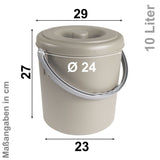 Mülleimer 10 Liter mit verschließbarem Deckel und Henkel - 27cm hoch - Ø25cm Abfallsammler Biomüll Eimer Küche Mülltonne Windeleimer Senioren Baby Kunststoff rund
