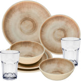 PRODUKTSET - 30514+30663 - Hummelladen Melamingeschirrset Jesolo Sand mit Trinkglas 400ml 2 Personen