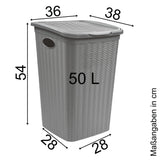 Wäschekorb 36/50 Liter schmal und breit Hellgrau - Rattanoptik mit Deckel - Wäschesammler mit Löcher 29/36 cm breit Wäschebox Wäschesortierer Haushaltskorb Korb Haushalt Kunststoff Wäschetruhe Wäschetonne Wäschesack