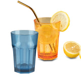 Melamin Geschirr Set Toskana Pastel für 4 Personen - 16 Teile - Orange-Blau - Mandala-Optik mit farblich passenden Trinkgläsern 400 ml aus Acryl Campinggeschirr