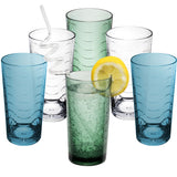 Melamin Geschirr Set Adria Blue für 6 Personen - 24 Teile Blau - mit farblich passenden Trinkgläsern 260 ml aus Acryl Steingutoptik Campinggeschirr