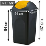 Mülleimer mit Schwingdeckel - schwarz farbiger Deckel 60 Liter - Mülltrennung - Abfalleimer Deckel Abfallbehälter Papiertonne Papierkorb Müllkorb Abfallkorb Recycling Abfallsammler Schwingeimer Hauhalt Büro 60 l