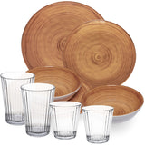 Melamin Geschirr Set Bambi Braun für 2 Personen - 10 Teile mit klaren Trinkgläsern 360+580 ml aus Acryl Steingutoptik Campinggeschirr