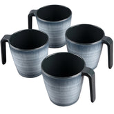 Melamin Tassen 350 ml ideal für Camping 4 Personen - Jesolo Grau Stapelbar - Steingutoptik Trinkbecher Kaffeetasse Kaffeebecher