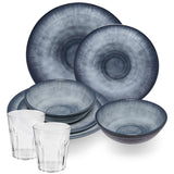 Melamin Geschirr Set Jesolo Grau für 2 Personen - 8 Teile - mit Trinkglas 250 ml klar - Steingutoptik - Campinggeschirr Camping