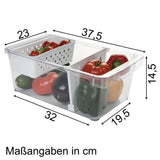 Kühlschrank-Organizer mit Körbchen und Trennwand 37x23x14,5 cm durchsichtig mit Griff aus Acryl Aufbewahrungsbox Fridge Organizer Kühlschrankbox BPA-frei Speisekammer transparent Küchenschrank Box