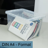 AUFBEWAHRUNGSBOX 20 Liter - Aufbewahrungsbox mit Deckel - 39x29x25cm - transparent klar - stapelbar - DINA4 Format - Kunststoff Box Stapelkiste Unterbettkommode Büro