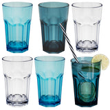 Melamin Geschirr Set Jesolo Blau für 6 Personen - 24 Teile - mit farblich passenden Trinkgläsern 400ml aus Acryl Campinggeschirr