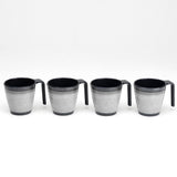 Melamin 4 Tassen 300 ml ideal für Camping - Schwarz-Grau - Stapelbar - Steingutoptik Trinkbecher Kaffeetasse Kaffeebecher