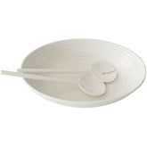 Melamin Salatschüssel 3 Teile mit Salatbesteck oval elegante Steingut Optik Servierschüssel Obstschale