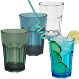 Melamin Geschirr Set Adria Blue für 4 Personen - 16 Teile Blau - mit farblich passenden Trinkgläsern 400 ml aus Acryl Steingutoptik Campinggeschirr